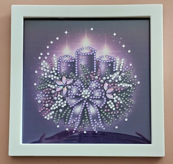 Deko Diamond Painting handmade Bild mit Rahmen, Kerzen (fertig)