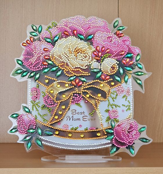 Deko Diamond Painting handmade Ornament, Motiv "BEST MOM EVER" (fertig)