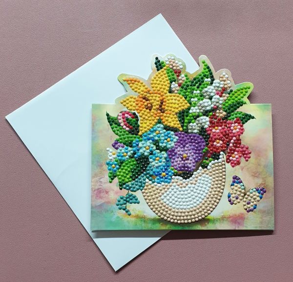 Diamond Painting Aufstell-Karte (fertig) Eierschale mit Blumen, handmade