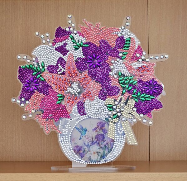 Deko Diamond Painting handmade Ornament aus Acryl, Motiv Blumen in Vase (fertig)