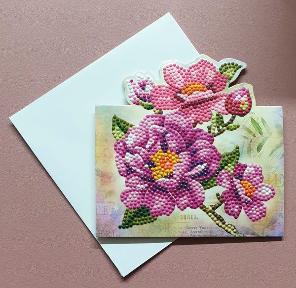 Diamond Painting Aufstell-Karte (fertig) Wildrose in pink, handmade