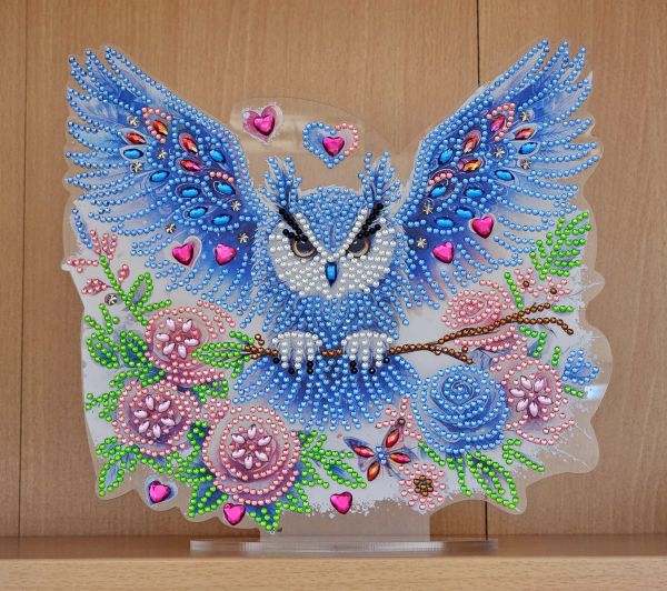 Deko Diamond Painting handmade Ornament aus Acryl, Motiv Eule (fertig)