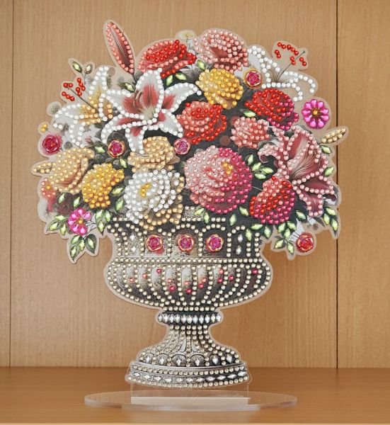 Deko Diamond Painting handmade Ornament aus Acryl, Motiv Blumen in Vase (fertig)