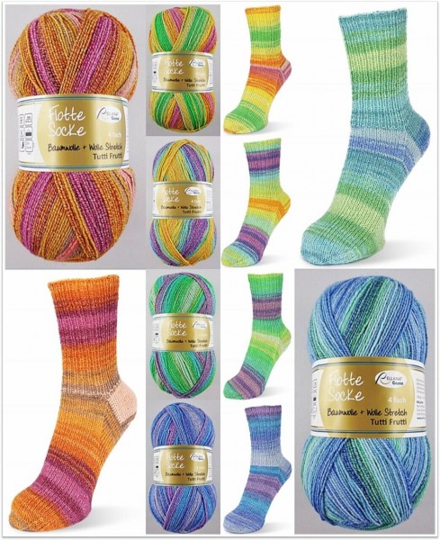 Rellana Flotte Socke Baumwolle + Wolle Stretch Tutti Frutti, 100g Sockenwolle 4-fach