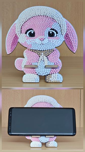 Deko Diamond Painting handmade Handyhalter (ohne Handy), Motiv Hase (fertig)