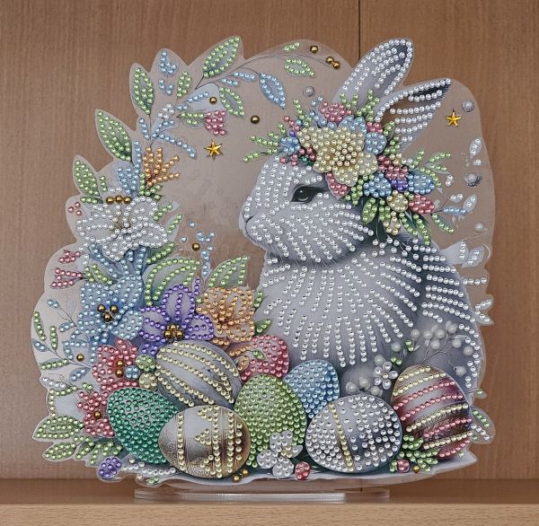 Deko Diamond Painting handmade Ornament, Motiv Hase (fertig)