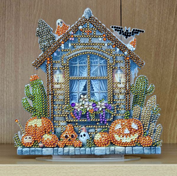 Deko Diamond Painting handmade Ornament aus Acryl, Motiv Halloween Haus (fertig)