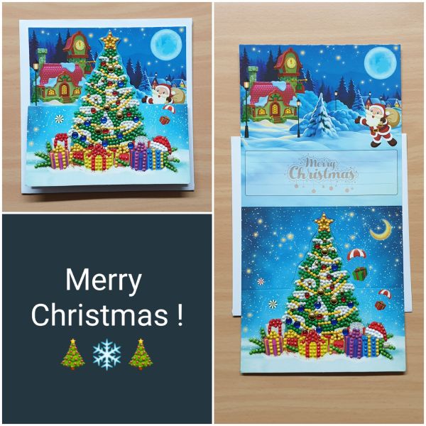 Diamond Painting 3D-Grußkarte Weihnachtsbaum mit Geschenke (fertig)