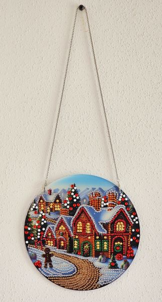 Deko Diamond Painting handmade Kranz mit Winterlandschaft (fertig)