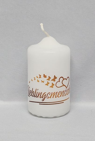 Kerze, Motiv (gold) "Lieblingsmensch"