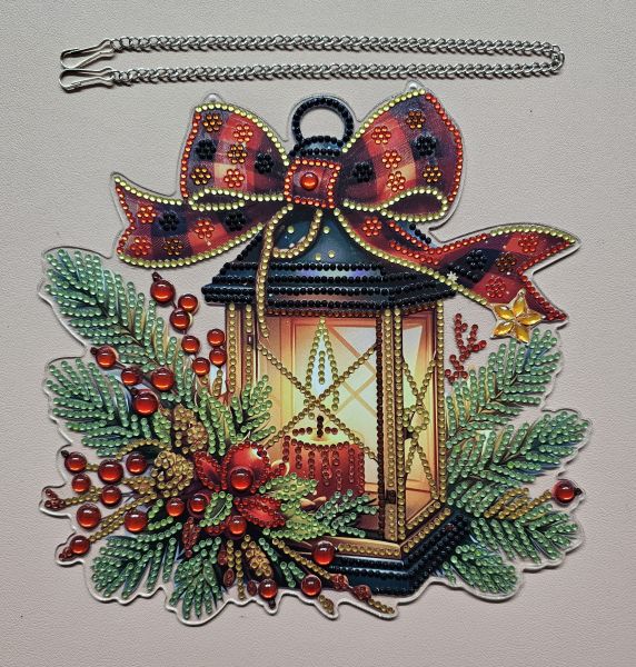 Deko Diamond Painting handmade Ornament aus Acryl, Motiv Laterne zum Aufhängen (fertig)