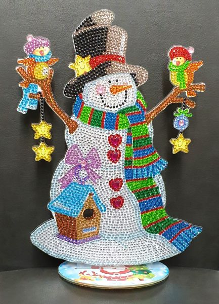 Weihnachtsdeko Diamond Painting Schneemann Acryl mit Ständer (fertig)