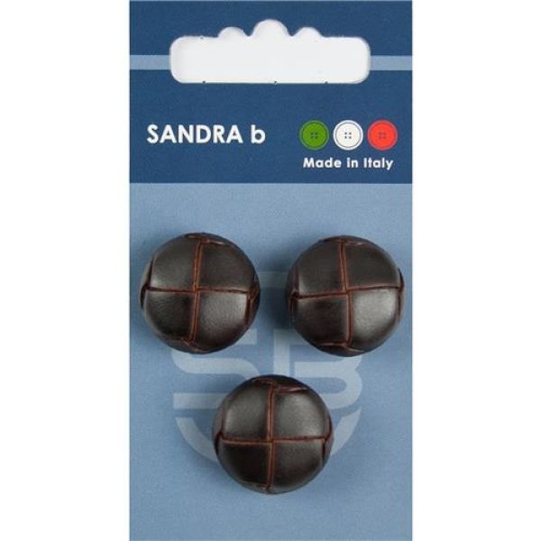 Sandra Gesteppte Lederknöpfe Card 095 Ø 20mm 3 St. pro Karte dunkel-braun