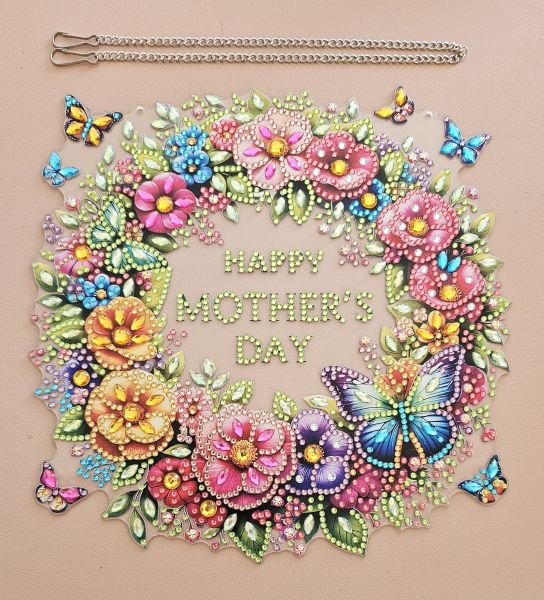 Deko Diamond Painting handmade Ornament zum Aufhängen, Motiv "HAPPY MOTHER`S DAY" (fertig)