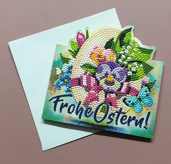 Diamond Painting Aufstell-Karte (fertig) "Frohe Ostern", handmade