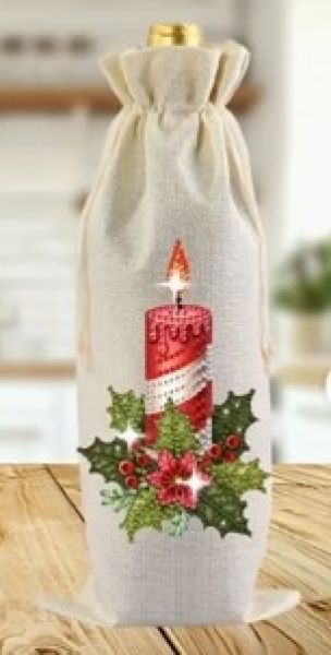 Deko Diamond Painting handmade Weinbeutel, Motiv weihnachtliche Kerze (fertig)