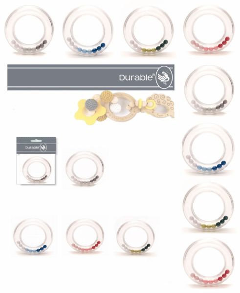 Durable Beißring / Greifring Rund (transparent) mit Rasselperlen (020)