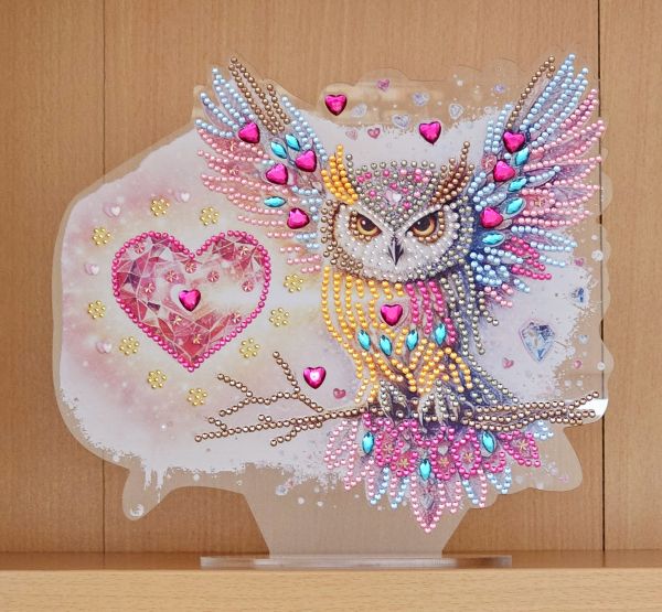 Deko Diamond Painting handmade Ornament aus Acryl, Motiv Eule (fertig)