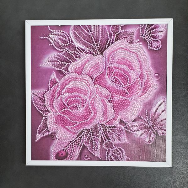Deko Diamond Painting Bild mit Rosen pink (fertig)