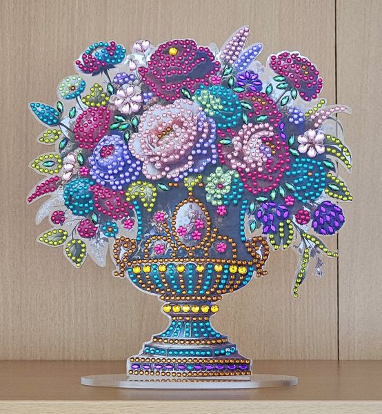 Deko Diamond Painting handmade Ornament aus Acryl, Motiv Blumen in Vase (fertig)
