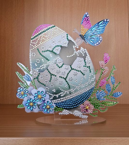 Osterdeko Diamond Painting handmade Ornament aus Acryl, Motiv Oster-Ei (fertig)