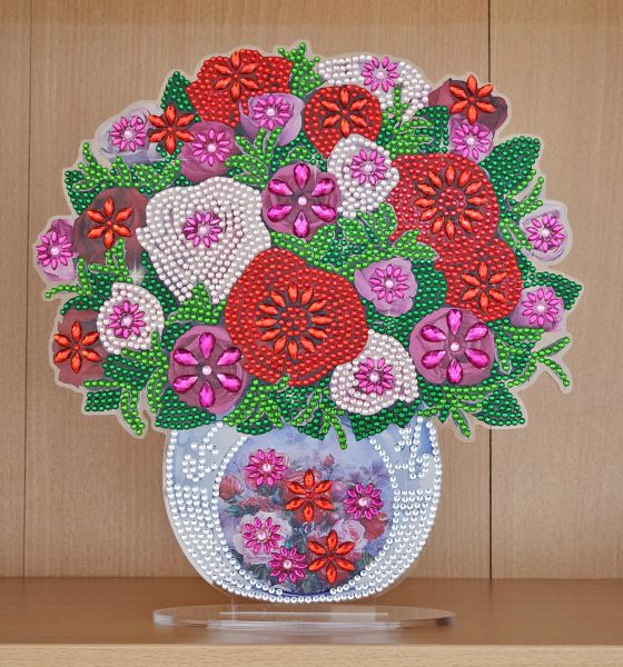 Deko Diamond Painting handmade Ornament aus Acryl, Motiv Blumen in Vase (fertig)