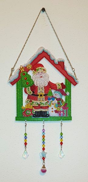 Deko Diamond Painting (fertig) Haus mit Nikolaus und Schneemann zum Aufhängen, handmade