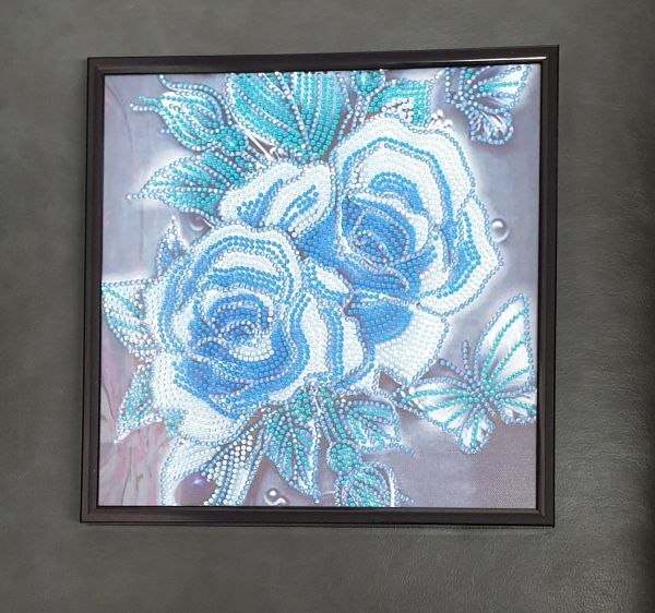 Deko Diamond Painting Bild mit Rosen blau (fertig)