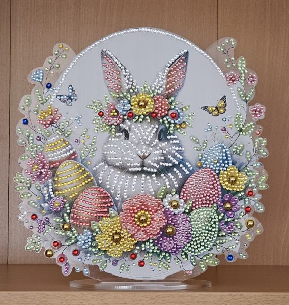 Deko Diamond Painting handmade Ornament, Motiv Hase (fertig)