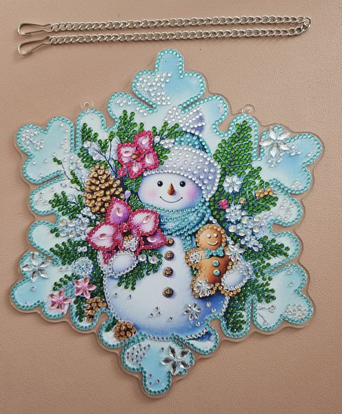Deko Diamond Painting handmade Ornament aus Acryl, Motiv Schneeflocke zum Aufhängen (fertig)