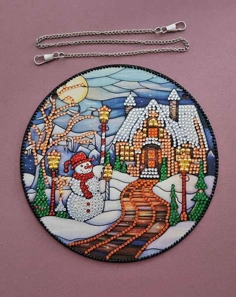 Deko Diamond Painting handmade Kranz mit Winterlandschaft (fertig)