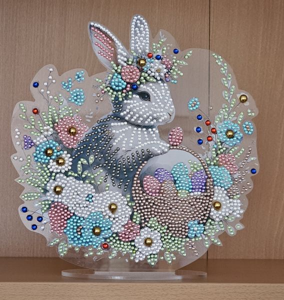 Deko Diamond Painting handmade Ornament, Motiv Hase (fertig)