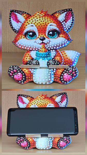 Deko Diamond Painting handmade Handyhalter (ohne Handy), Motiv Fuchs (fertig)