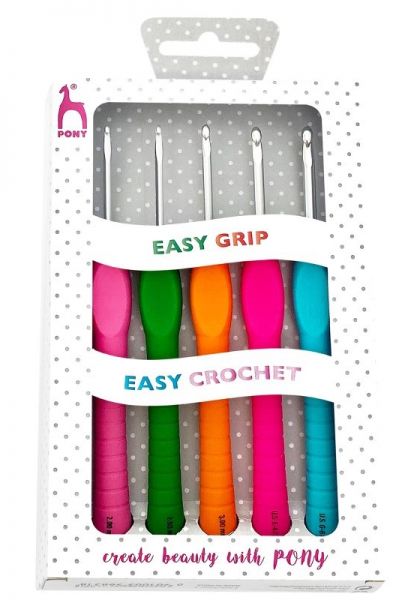 Pony Easy Grip, Easy Crochet Häkelnadel-Set (Stärke 2,0 - 4,0)