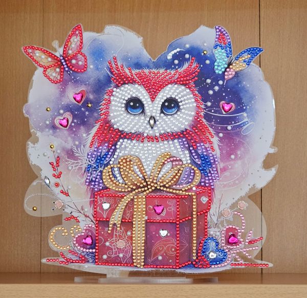 Deko Diamond Painting handmade Ornament aus Acryl, Motiv Eule (fertig)