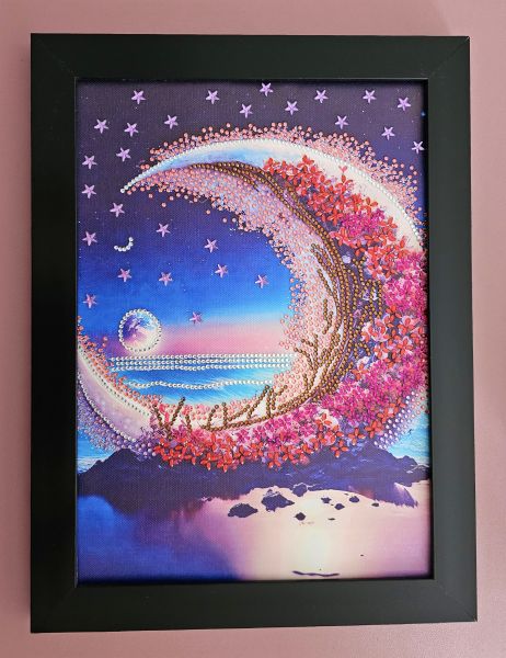 Deko Diamond Painting Bild (fertig) mit Mond, handmade