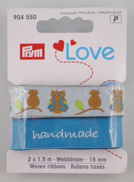 Prym Love Webbänder Eule/blau-sortiert