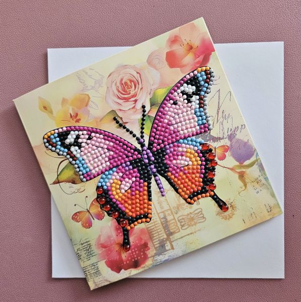 Diamond Painting Grußkarte (fertig), Schmetterling, handmade