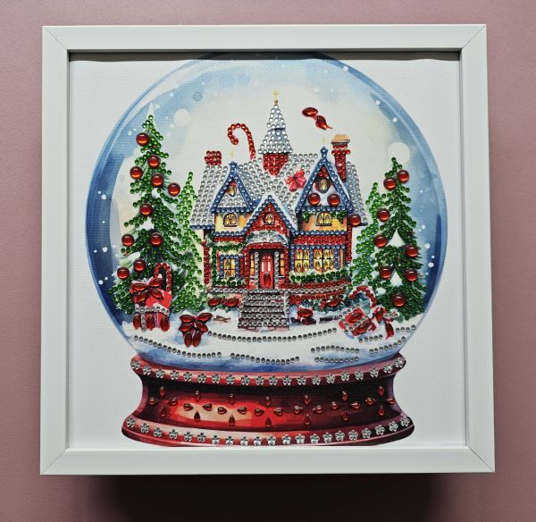 Weihnachtsdeko handmade Diamond Painting Bild mit Weihnachtshaus (fertig)