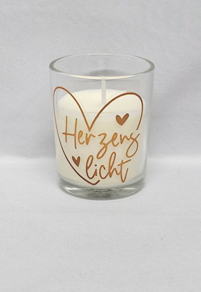 Kerze im Glas, Motiv (gold) "Herzenslicht"