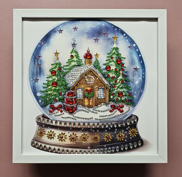 Weihnachtsdeko handmade Diamond Painting Bild mit Weihnachtshaus (fertig)