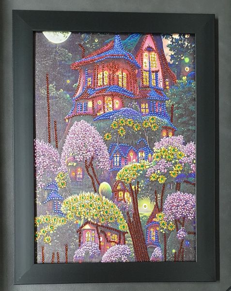 Deko Diamond Painting Bild (Fertig) mit Haus, handmade