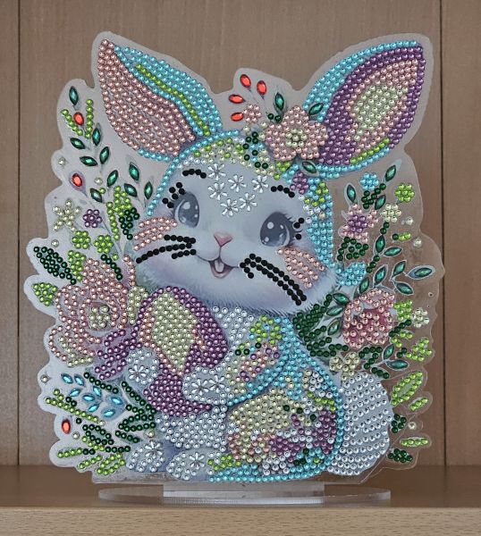 Deko Diamond Painting handmade Ornament, Motiv Hase (fertig)