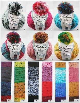 Rellana Fashion Pom Mützen-Set: 100g dickes Garn mit Farbverlauf + Pompon + Label