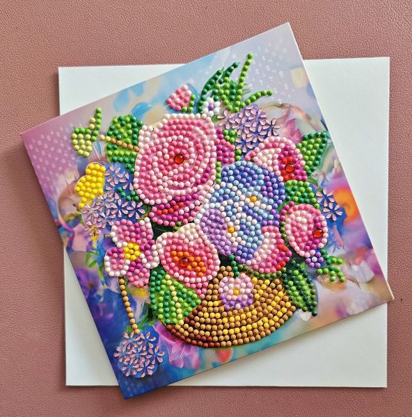Diamond Painting Grußkarte (fertig), Blumenbouquet, handmade