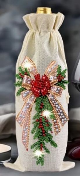 Deko Diamond Painting handmade Weinbeutel, Motiv weihnachtliche Zweige (fertig)