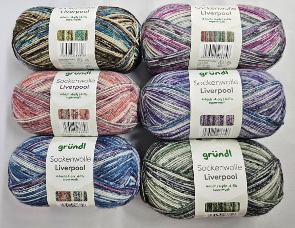 Gründl Sockenwolle Liverpool 4-fach, 6x 100g Sockenwoll-Paket