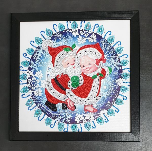 Weihnachtsdeko Diamond Painting Bild mit Weihnachtsmann & Weihnachtsfrau (fertig)