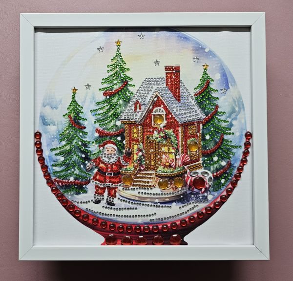 Weihnachtsdeko handmade Diamond Painting Bild mit Weihnachtshaus (fertig)