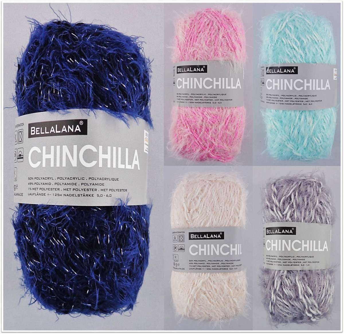 BellaLana Chinchilla, 50g Fransengarn mit Glitzer | Glitzergarn | Wolle